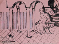 Картина туш абстрактна фигурална композиция 1987г.