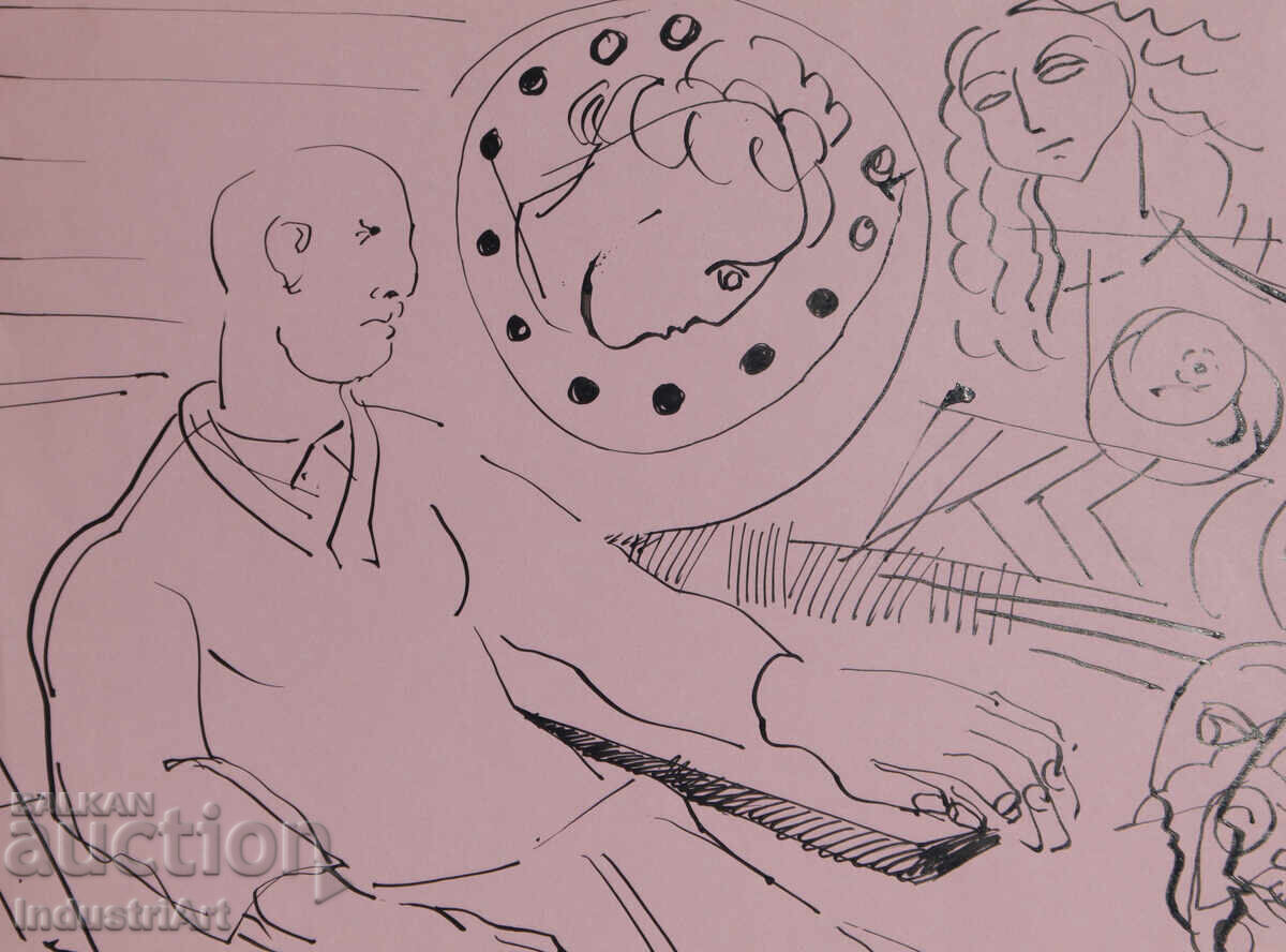 Доставка на Картина туш абстрактна фигурална композиция 1987г.