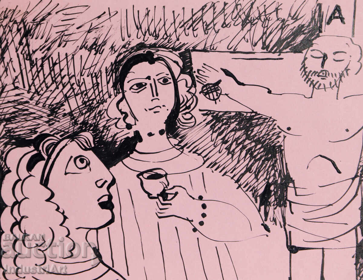 Παράδοση Πίνακας με μελάνι, αφηρημένη εικαστική σύνθεση, 1987