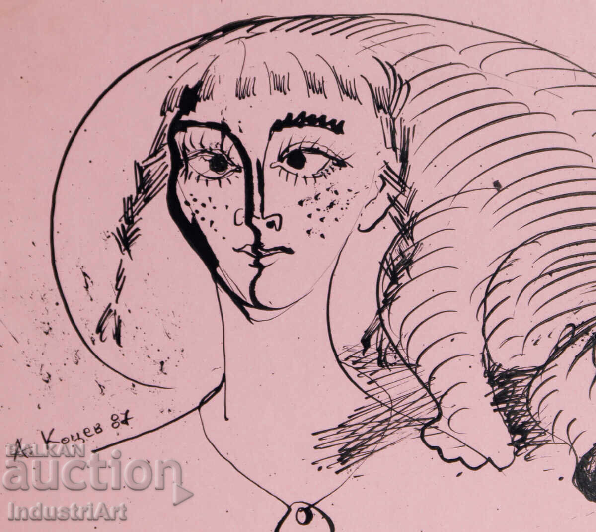 Доставка на Картина туш абстрактна фигурална композиция портрет 1987г.