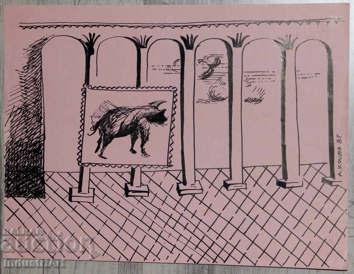 Ink painting abstract composition 1987 with price 100.00 BGN | € 51.13