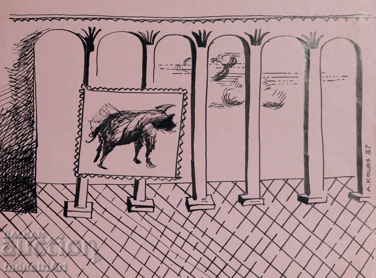 Auction  Ink painting abstract composition 1987