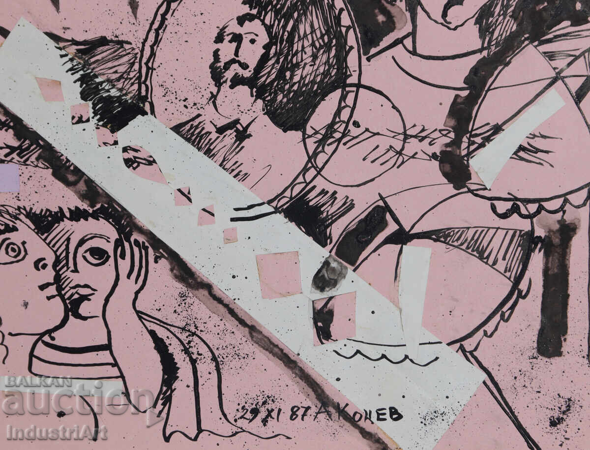 Картина туш абстрактна композиция 1987г. - 6 Картина туш абстрактна композиция 1987г. - 6