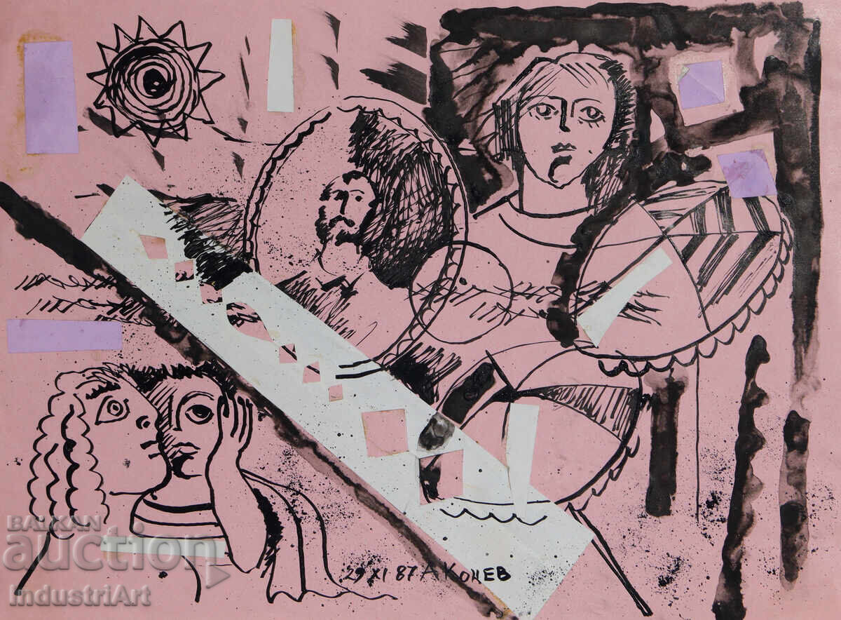 Картина туш абстрактна композиция 1987г. Картина туш абстрактна композиция 1987г.