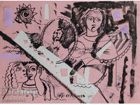 Картина туш абстрактна композиция 1987г.