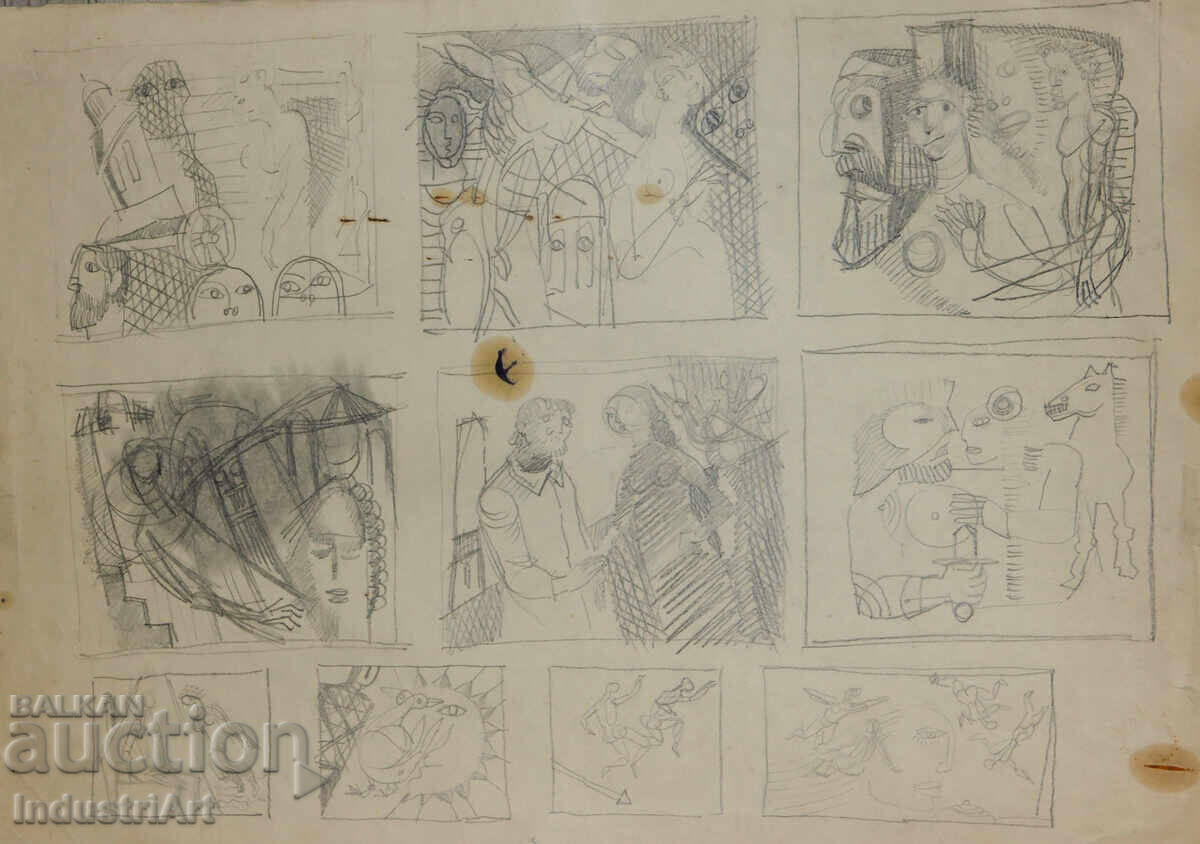 Аукцион Рисунка молив абстрактна кубистична композиция