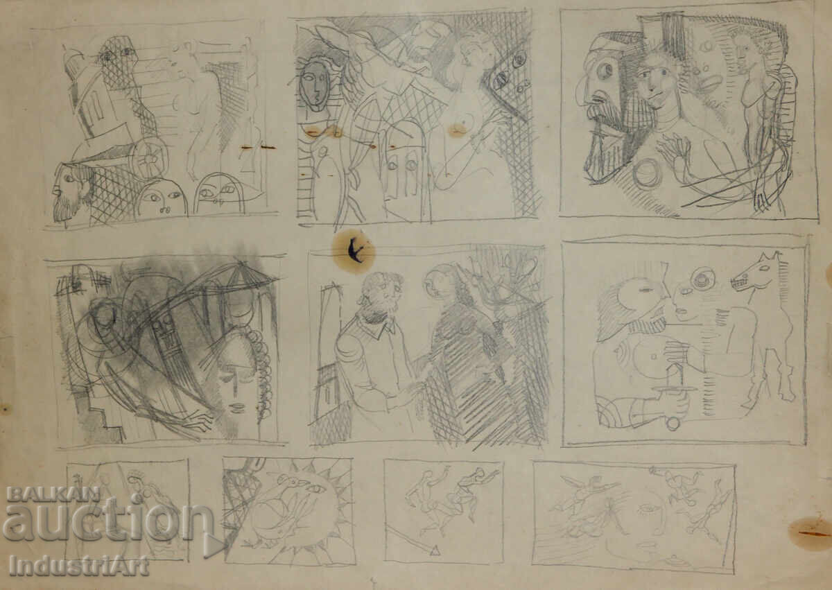 Рисунка молив абстрактна кубистична композиция