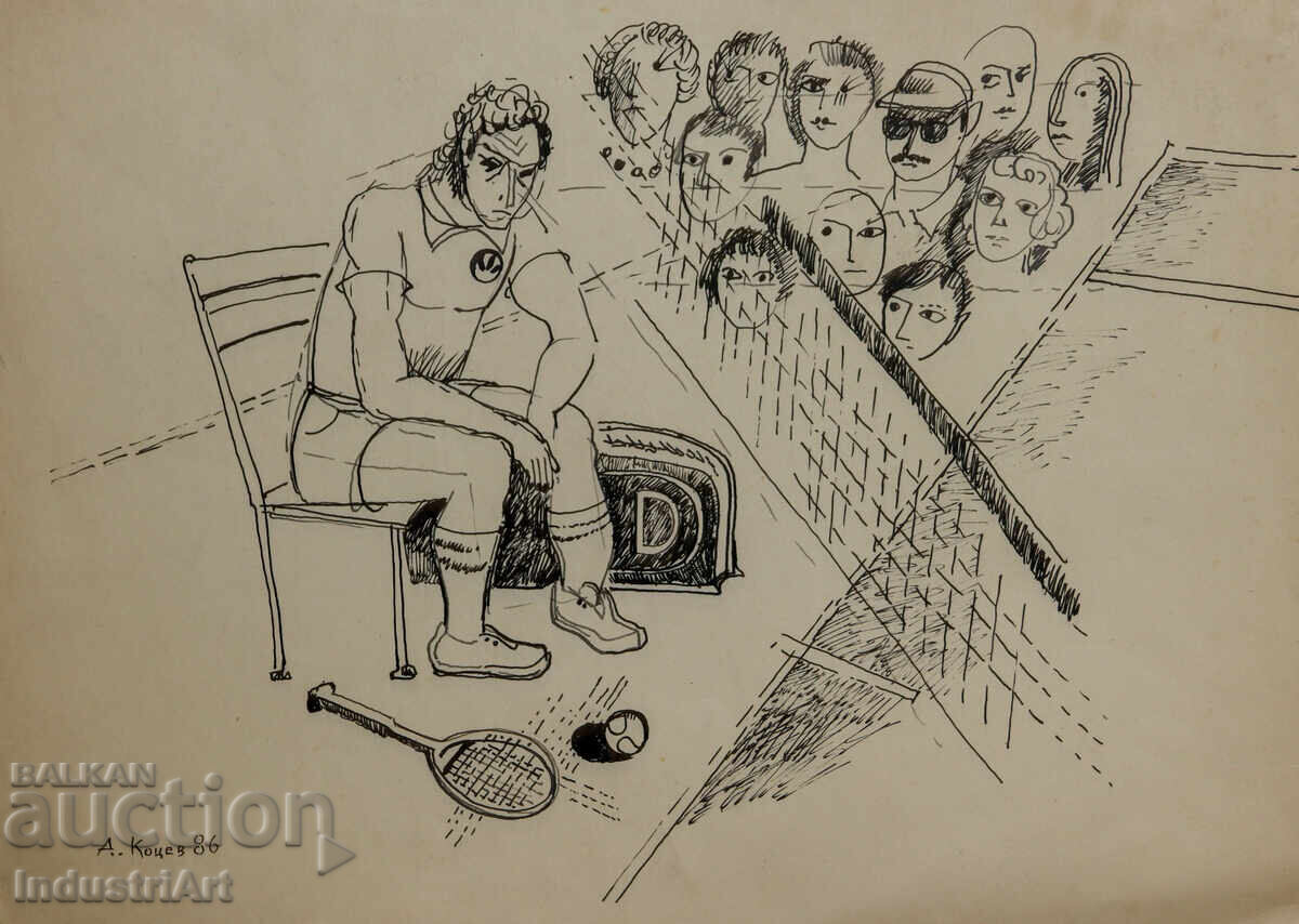 Ink painting abstract figurative composition 1986 with price 140.00 BGN | € 71.58