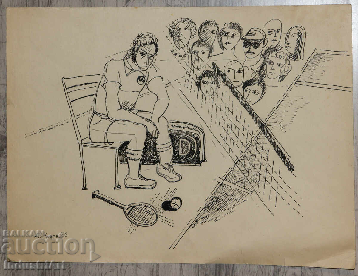 Auction  Ink painting abstract figurative composition 1986