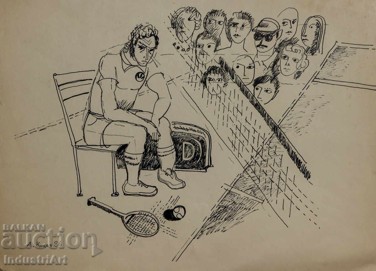 Ink painting abstract figurative composition 1986