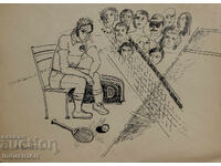 Картина туш абстрактна фигурална композиция 1986г.