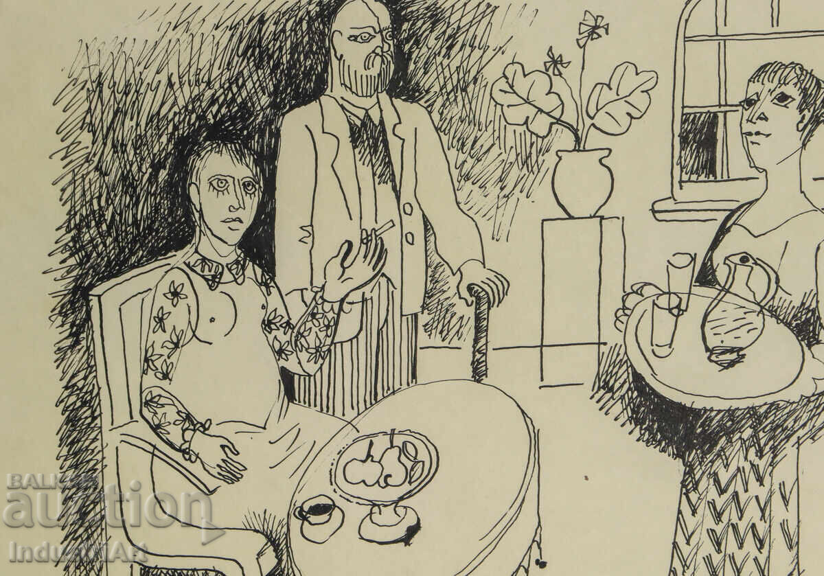 Доставка на Картина туш абстрактна фигурална композиция 1986г.