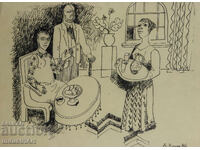 Картина туш абстрактна фигурална композиция 1986г.