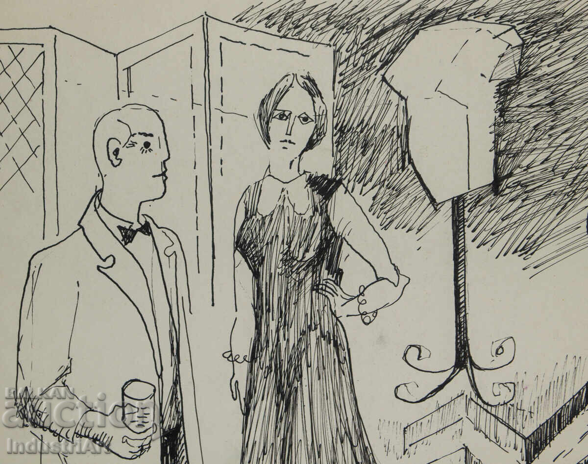 Παράδοση Πίνακας με μελάνι, αφηρημένη φιγural σύνθεση, 1989