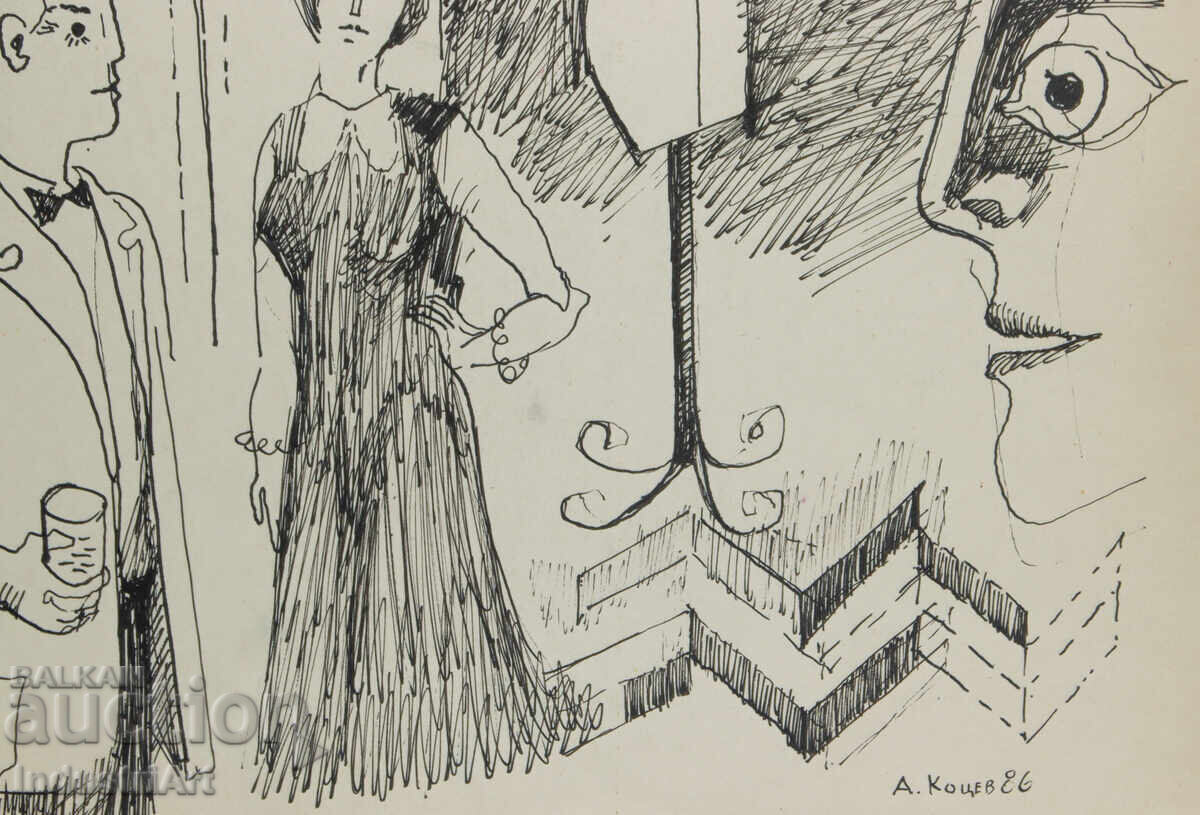 Πίνακας με μελάνι, αφηρημένη φιγural σύνθεση, 1989 - 5