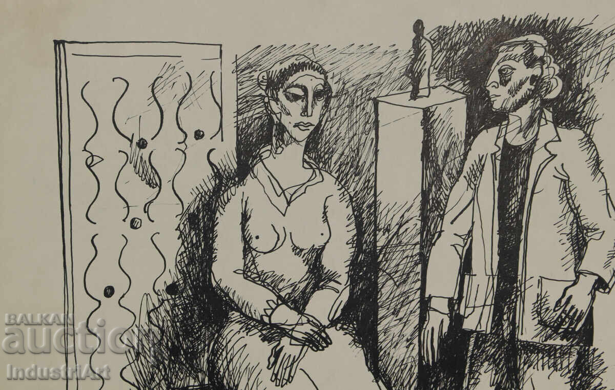 Доставка на Картина туш абстрактна фигурална композиция 1986 г. Доставка на Картина туш абстрактна фигурална композиция 1986 г.