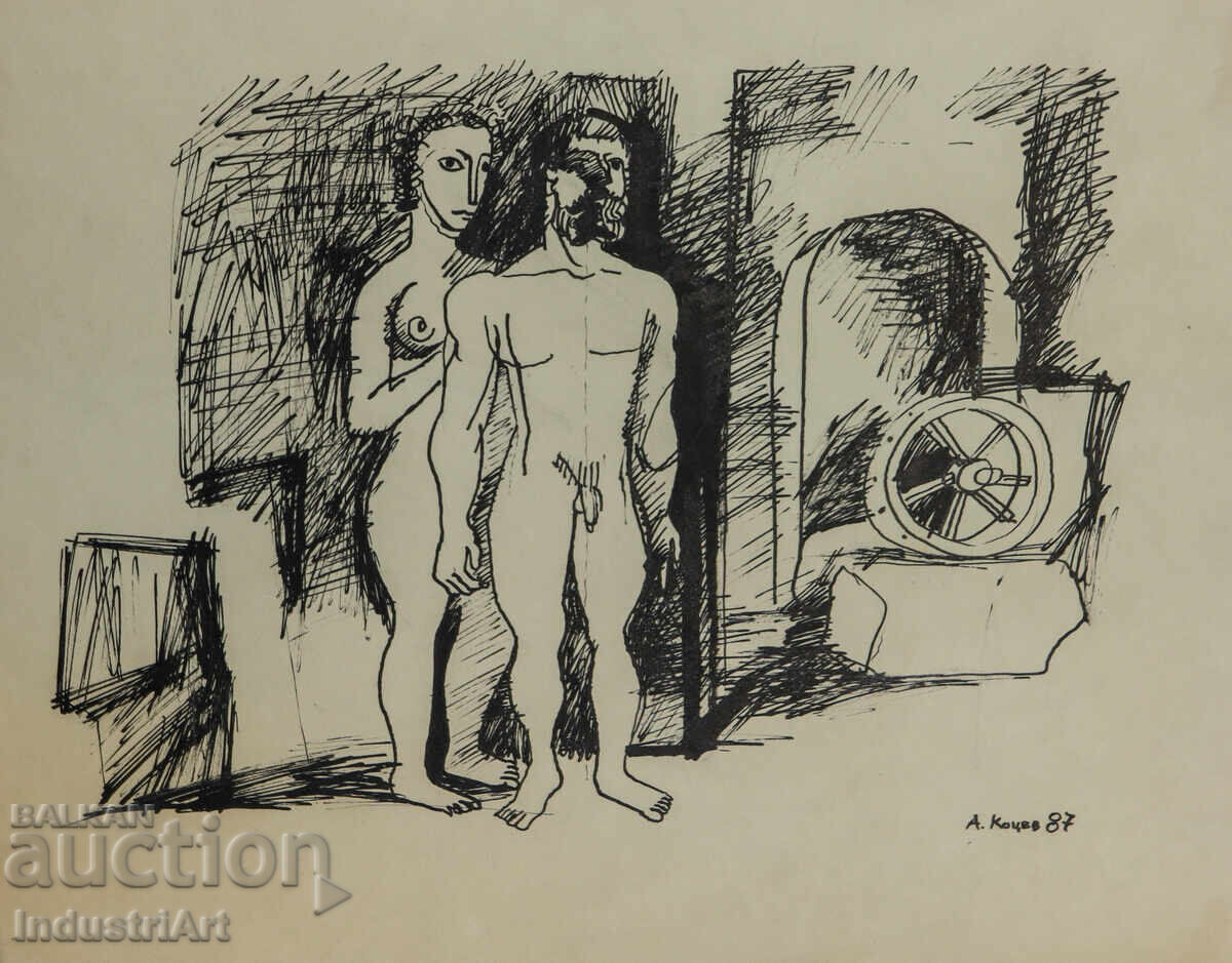 Δημοπρασία Πίνακας με μελάνι, αφηρημένη εικαστική σύνθεση γυμνών σωμάτων, 1987 Δημοπρασία Πίνακας με μελάνι, αφηρημένη εικαστική σύνθεση γυμνών σωμάτων, 1987