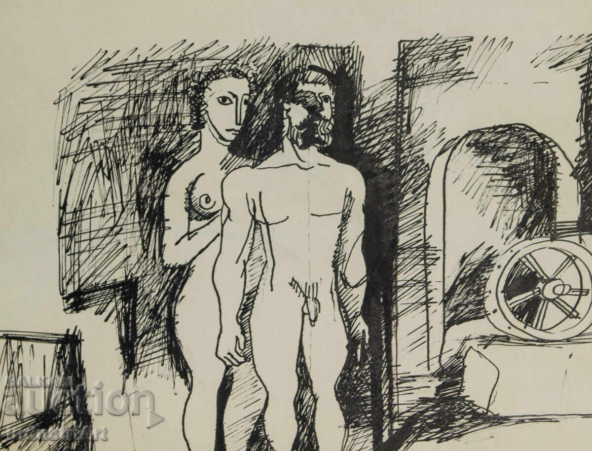 Παράδοση Πίνακας με μελάνι, αφηρημένη εικαστική σύνθεση γυμνών σωμάτων, 1987 Παράδοση Πίνακας με μελάνι, αφηρημένη εικαστική σύνθεση γυμνών σωμάτων, 1987