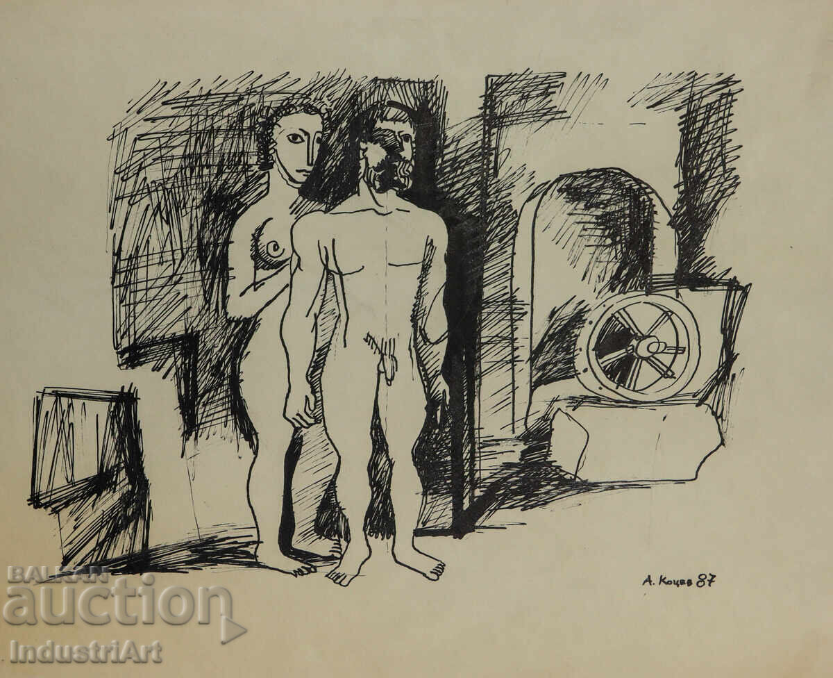 Πίνακας με μελάνι, αφηρημένη εικαστική σύνθεση γυμνών σωμάτων, 1987 Πίνακας με μελάνι, αφηρημένη εικαστική σύνθεση γυμνών σωμάτων, 1987