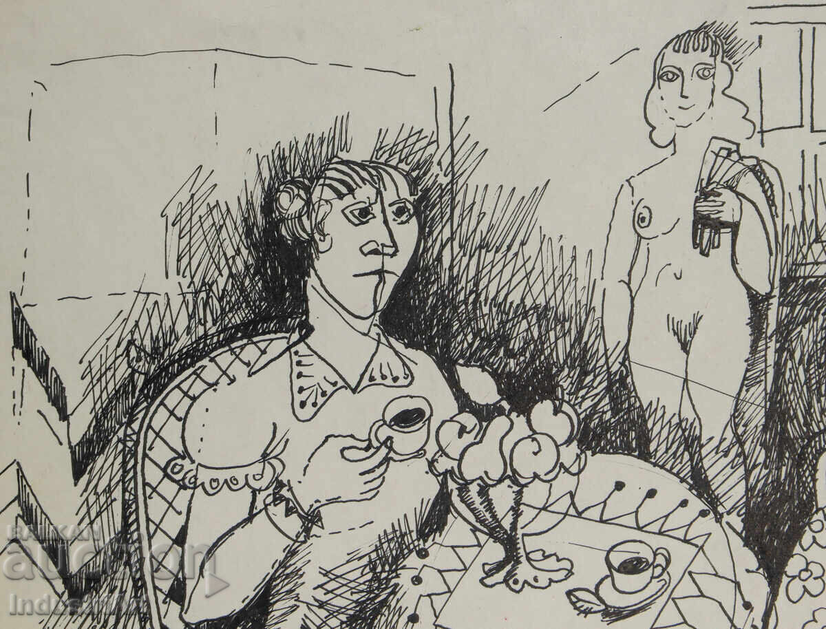 Παράδοση Πίνακας με μελάνι, αφηρημένη εικονιστική σύνθεση, 1986