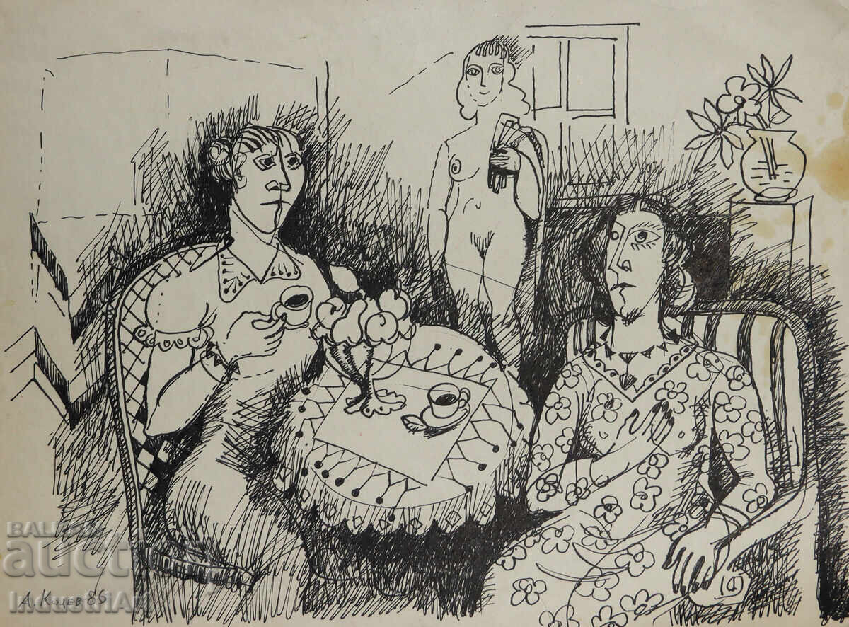 Πίνακας με μελάνι, αφηρημένη εικονιστική σύνθεση, 1986