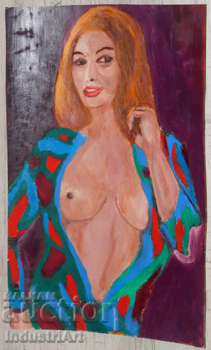 Licitație Tablou erotic ulei, portret feminin, corp gol