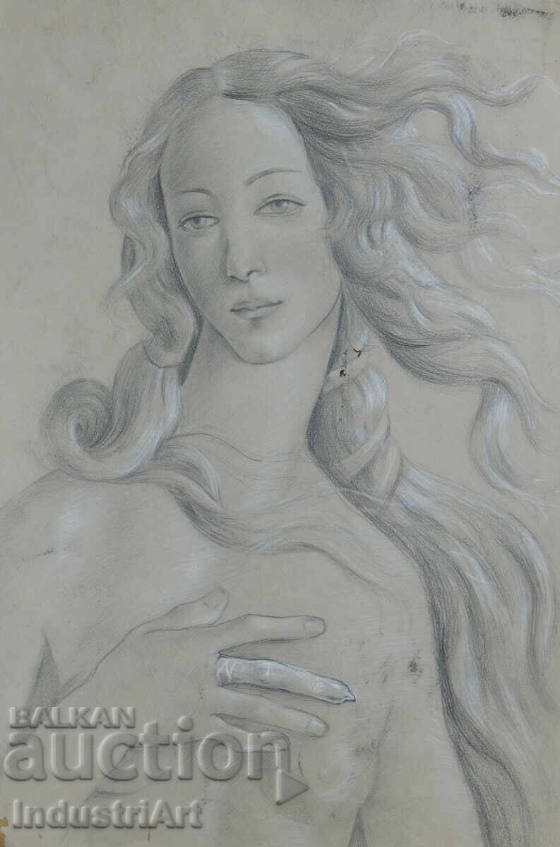 Auction  Painting pencil '' The Birth of Venus '' Botticelli, detail