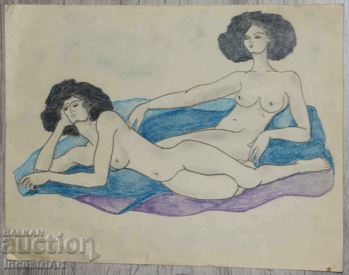 Auction  Erotic drawing pencil portrait nude bodies