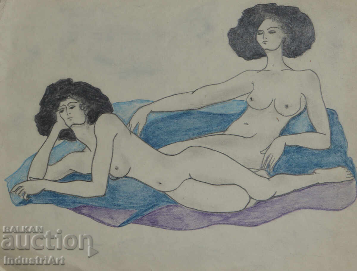 Erotic drawing pencil portrait nude bodies