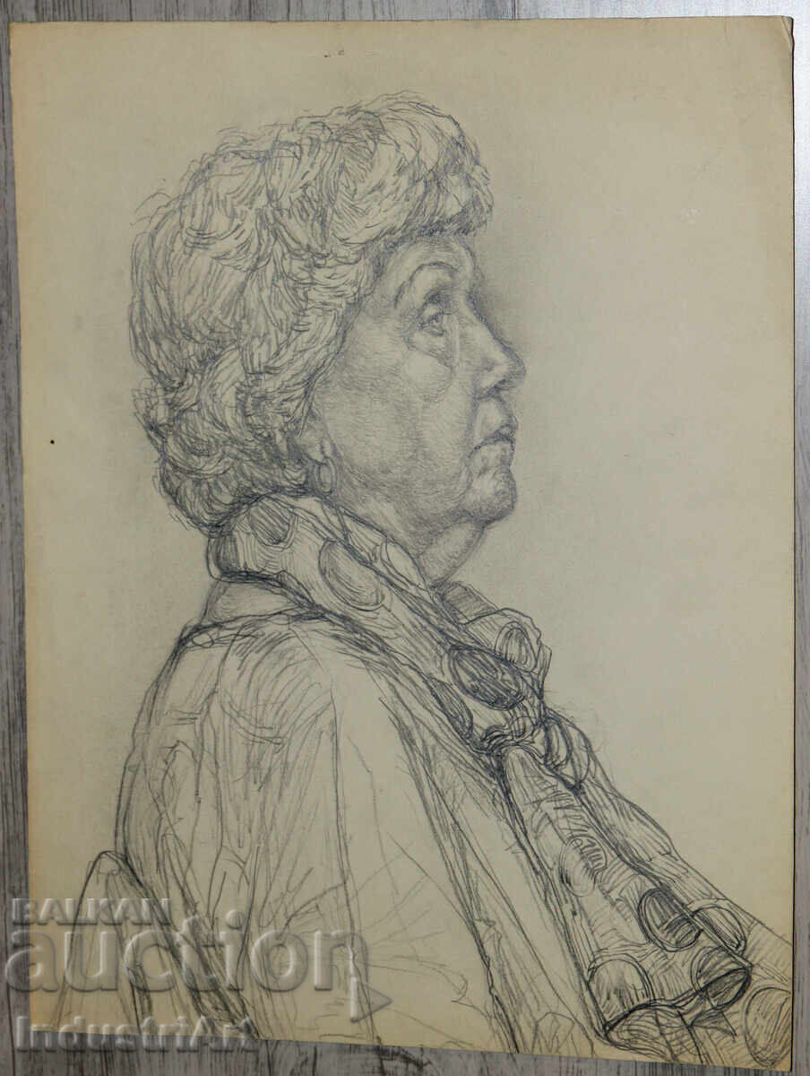 Δημοπρασία Σχέδιο με μολύβι γυναικείο πορτρέτο