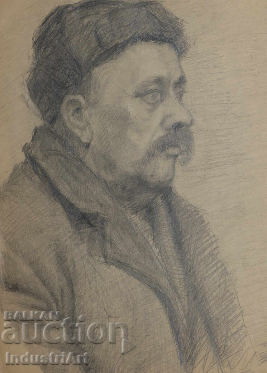 Стара рисунка молив мъжки портрет с цена 140.00 лв. | € 71.58