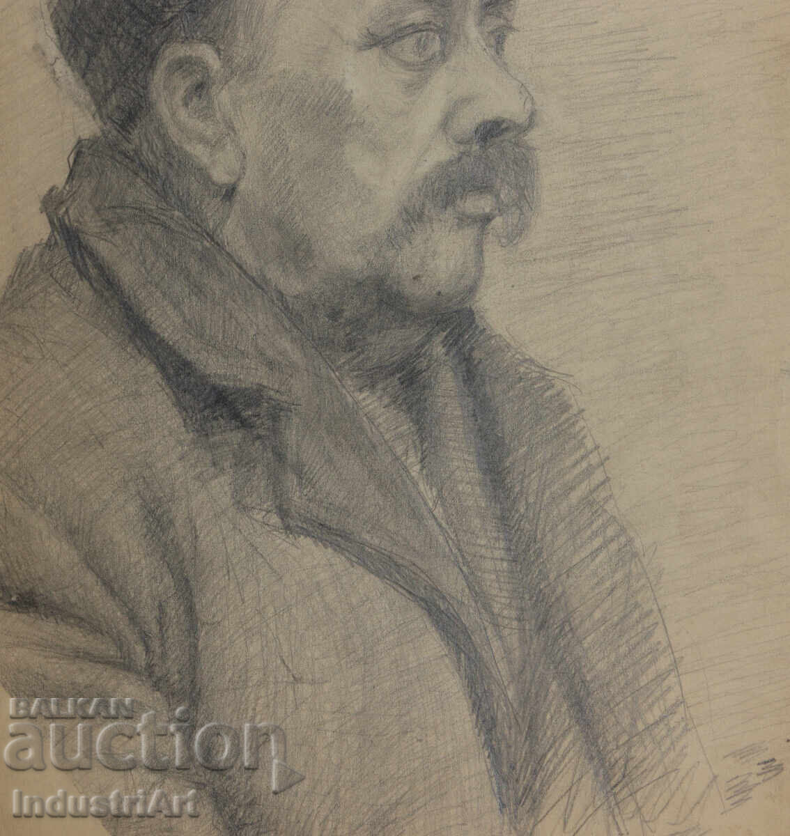 Стара рисунка молив мъжки портрет - 5