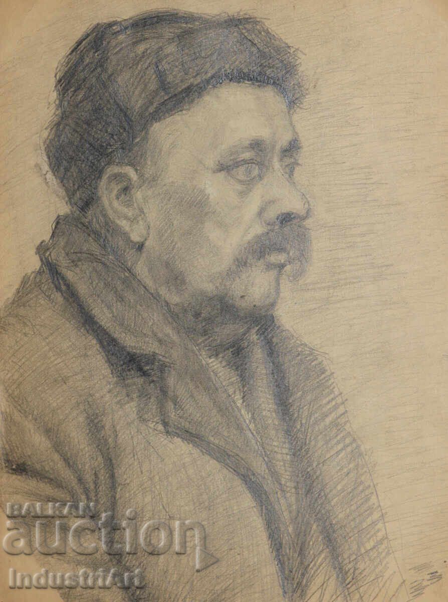 Стара рисунка молив мъжки портрет