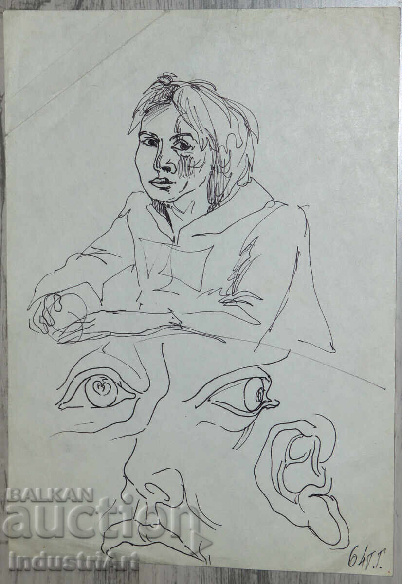 Рисунка туш женски портрет 1964 г. с цена 100.00 лв. | € 51.13