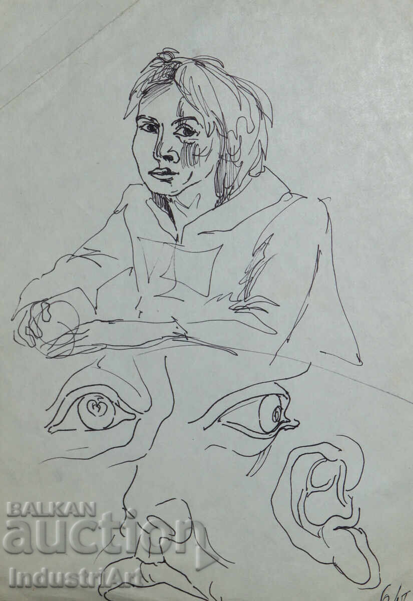 Рисунка туш женски портрет 1964 г.
