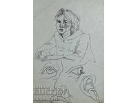 Рисунка туш женски портрет 1964 г.