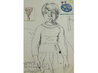 Рисунка туш портрет на дете 1970 г.