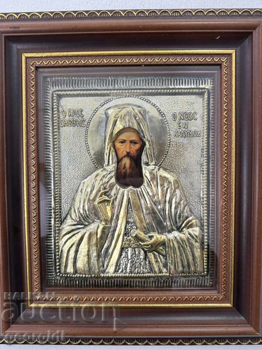 Icoană - Sfântul Sava cel Nou din Kalymnos / argint / aurire. Nr. 7693 cu preț 165.00 BGN | € 84.36 Icoană - Sfântul Sava cel Nou din Kalymnos / argint / aurire. Nr. 7693 cu preț 165.00 BGN | € 84.36