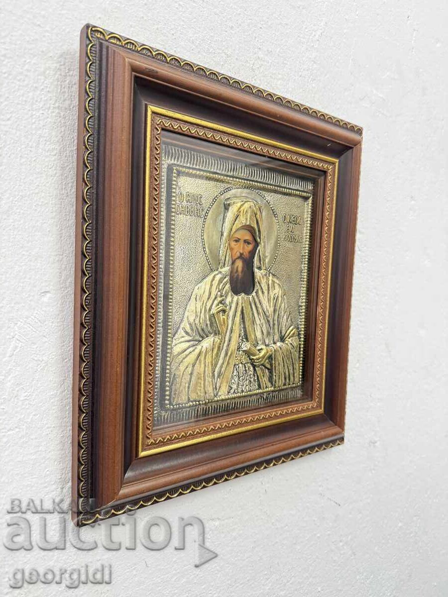 Licitație Icoană - Sfântul Sava cel Nou din Kalymnos / argint / aurire. Nr. 7693 Licitație Icoană - Sfântul Sava cel Nou din Kalymnos / argint / aurire. Nr. 7693