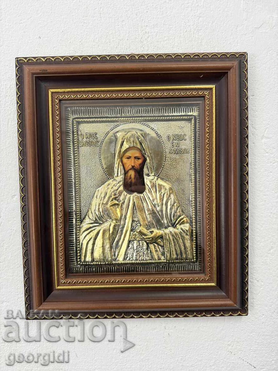 Icoană - Sfântul Sava cel Nou din Kalymnos / argint / aurire. Nr. 7693 Icoană - Sfântul Sava cel Nou din Kalymnos / argint / aurire. Nr. 7693