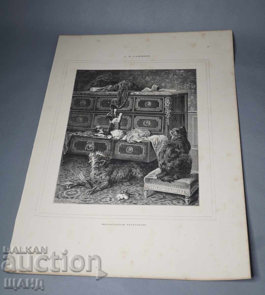 1900 Λιθογραφία με σχέδιο μάστερ γάτες