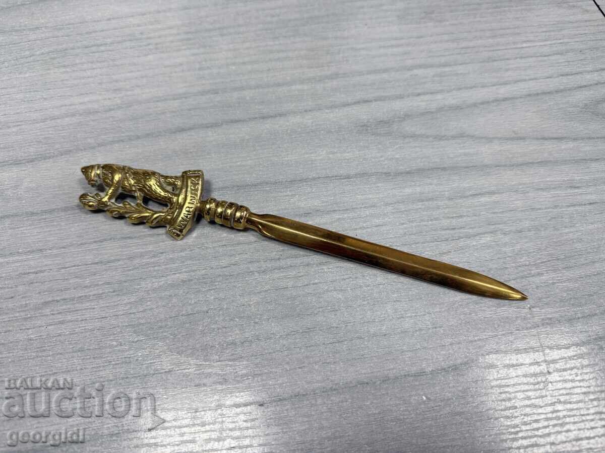 Μπρούτζινο μαχαίρι αλληλογραφίας με έμβλημα του Γουόρικσαϊρ. Νο. 7698