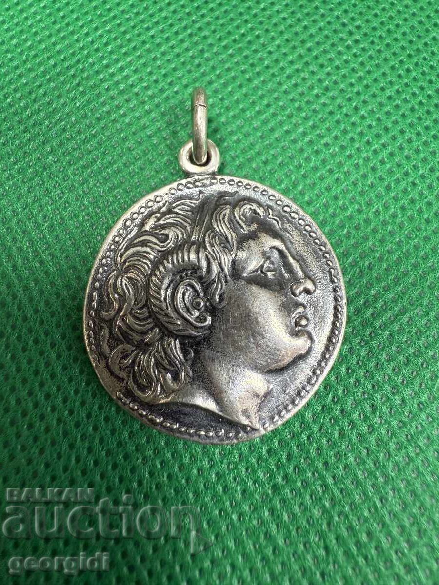 Auction  Silver pendant with coin - tetradrachm of Alexander the Great