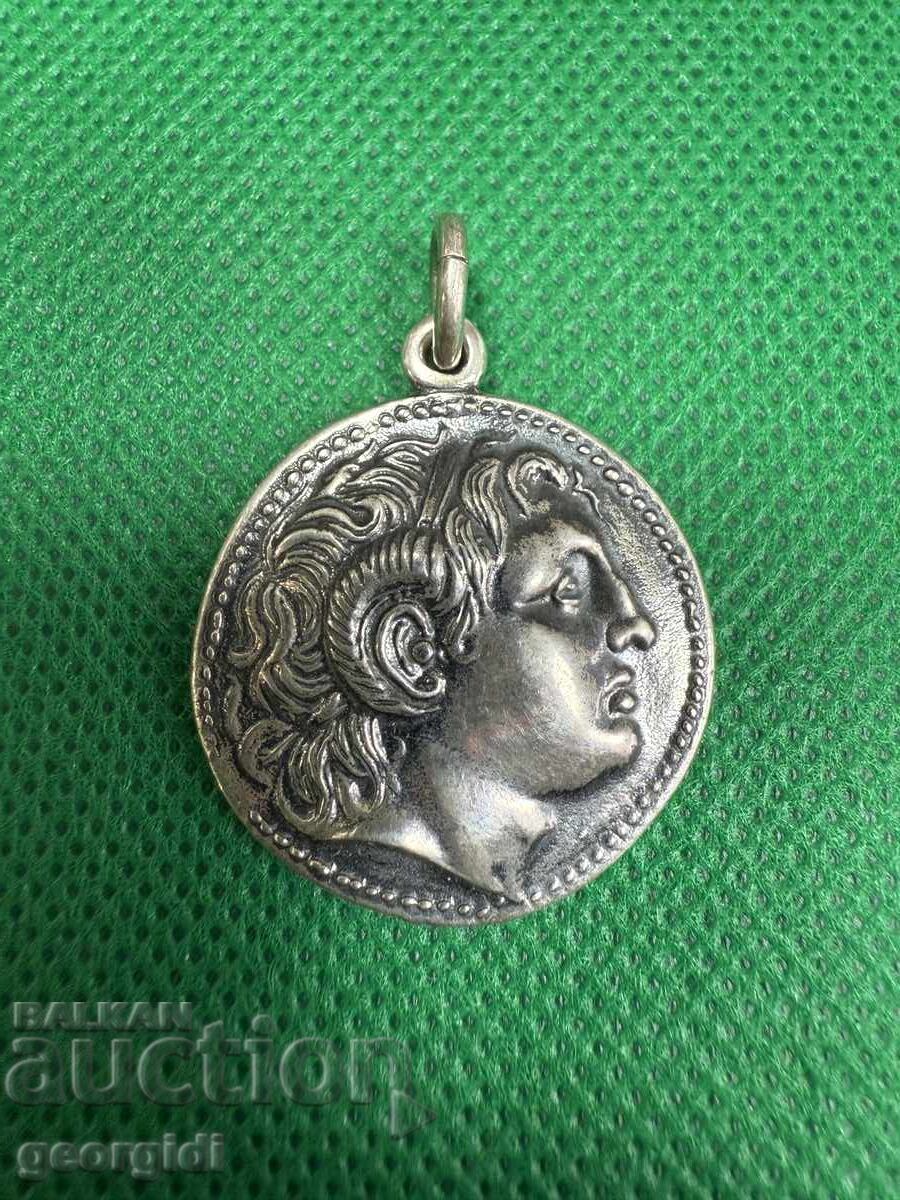 Silver pendant with coin - tetradrachm of Alexander the Great