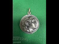 Silver pendant with coin - tetradrachm of Alexander the Great