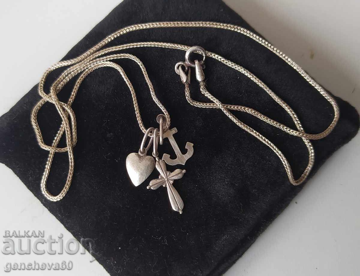 Ασημένιο κολιέ αντίκα Πίστη, Ελπίδα, Αγάπη