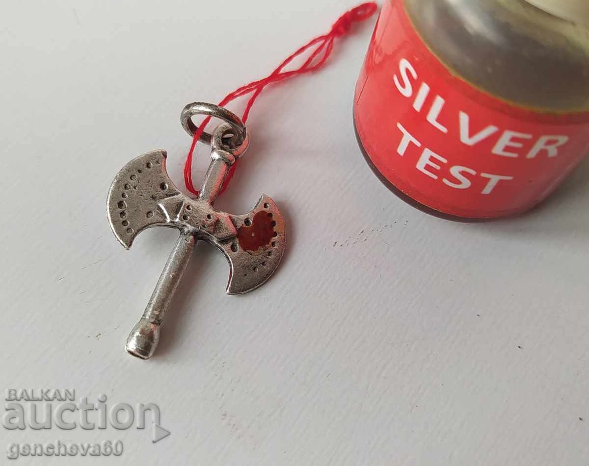 Vintage amulet pendant - silver axe Viking style - 5