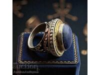 Old silver ring with a large lapis lazuli and gilding - BRC
