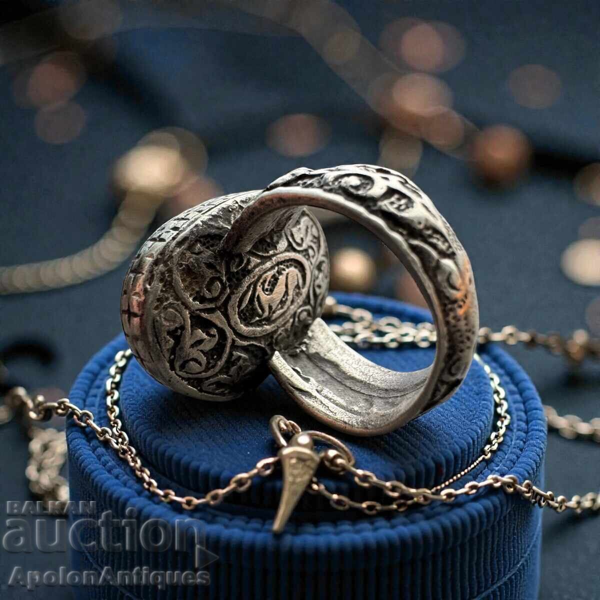 Licitație Inel Argint Vechi Mare cu Carneol - BRTS