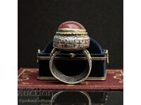 Μεγάλο Αρχαίο Ασημένιο Δαχτυλίδι με Καρνεόλιο - BRTS